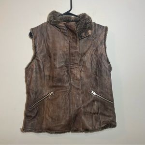 Brown Leather Sleeveless Jacket